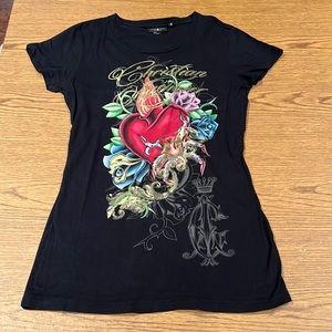 Christian Audigier Cap Sleeve Tee Shirt
